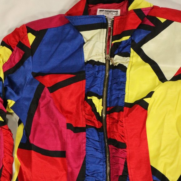 vtg MISHCA Multicolor Geometric Pattern Zip up Jacket Sz MEDIUM - Picture 4 of 13